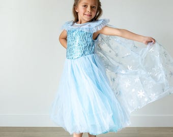 Elsa inspired princess dress, blue winter princess dress up, winter princess costume dress, Blue Princess Dress Costume Set, Birthday Party