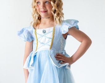 Abito da principessa ispirato a Cenerentola, vestito da principessa blu, costume da Cenerentola, set di costumi da principessa di Cenerentola, ispirato a Disney