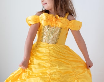 Belle inspired dress, Belle inspired costume for girls, Belle gown for kids, Belle dress up, Beauty and the Beast Dress up