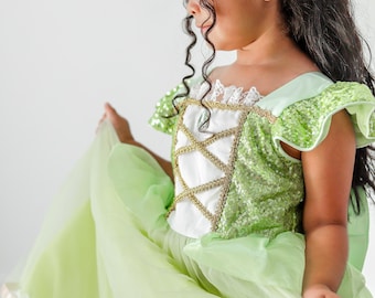 Tiana Inspired Princess Dress Costume with Tiara