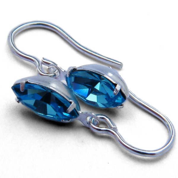 Tiny Aqua Earrings - Swarovski Crystal Sterling Silver