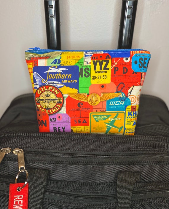 Retro Airline Midi - Medium Handmade Cosmetic Bag