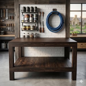 Workbench DIY Plans, Garage Work Table, Mobile Bench with Shelves Woodworking Project, PDF Digital Download