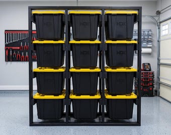 27 Gallon Tote Rack Plans, Custom Garage Storage Bin Shelf, DIY Organization