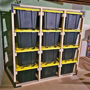 27 gallon tote rack plans, tote storage rack on wheels, storage bins stand, tote shelf, pdf download, diy plans, easy tote storage plans