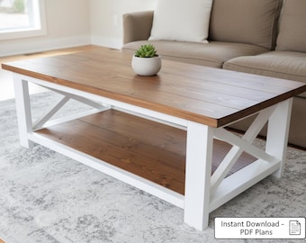 Simple Farmhouse Coffee Table Plans, Easy DIY Build Plans | PDF Download