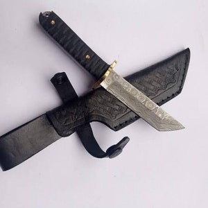 Handmade Damascus Steel Tanto Knife with Micarta Handle