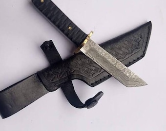Handmade Damascus Steel Tanto Knife with Micarta Handle
