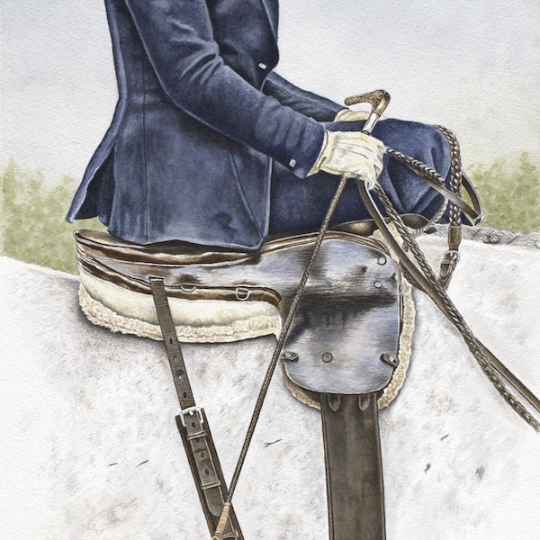 Impresión de arte ecuestre caballo amante arte impresión sidesaddle acuarela impresión sidesaddle montar pared colgante arte ecuestre sala de estar arte de la pared