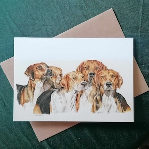 Cartão de cumprimentos de cães Foxhounds Cartão de arte Cartão de felicitações de caça Cartão de felicitações para amantes de cães Art Foxhounds Cartão de amantes de caça Cartão de felicitações Caça à raposa