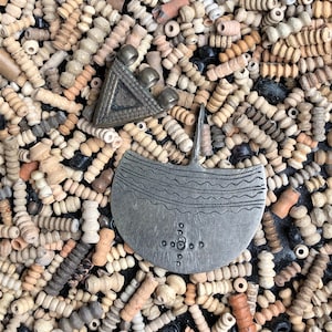 Vintage Tuareg Moroccan Silver Tone Pendants with Mali Clay Beads