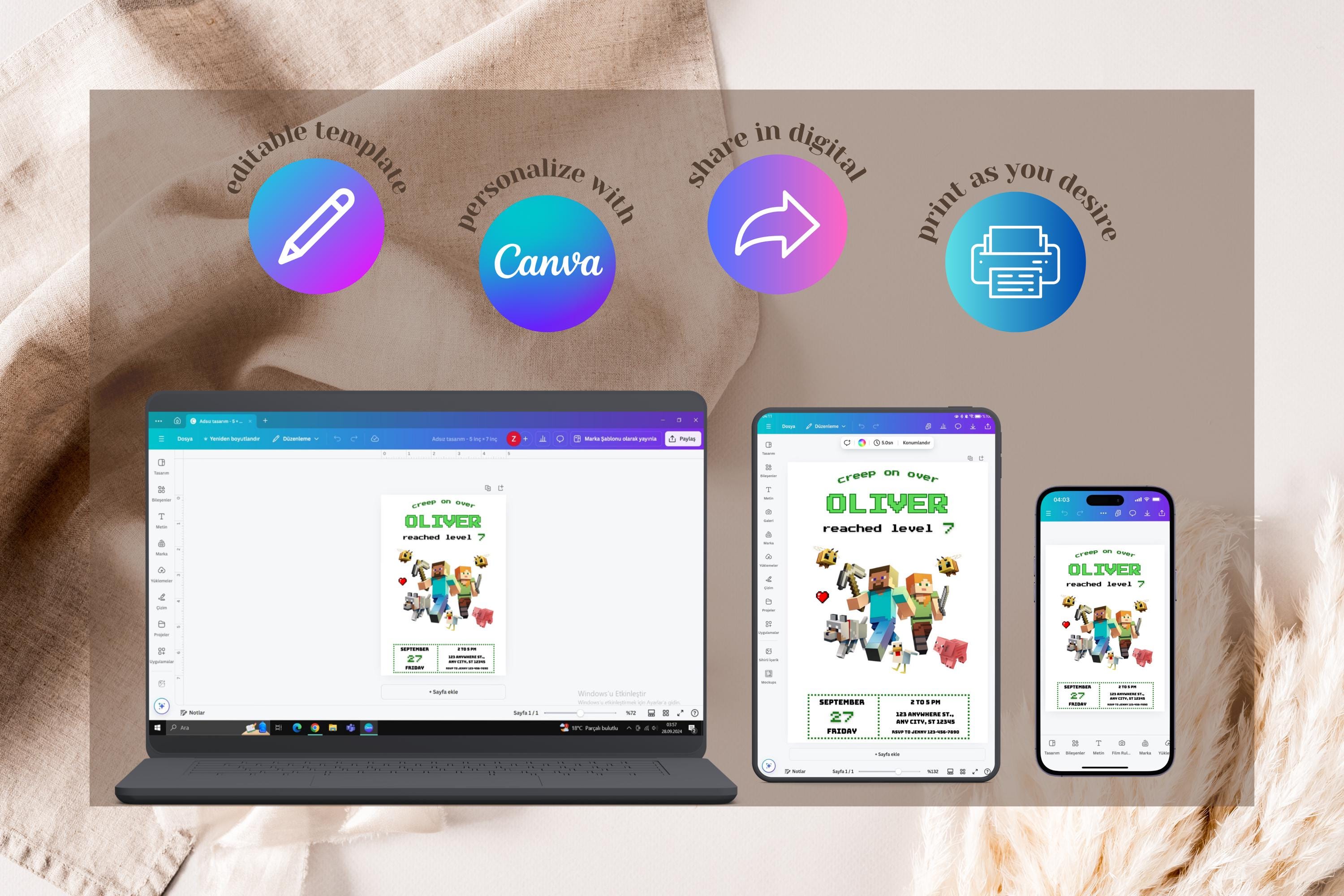 Minecraft Birthday Invite - Canva Template