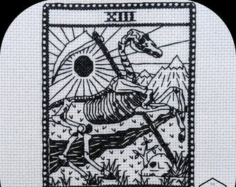 PDF Death Tarot Card Cross-Stitch PATTERN Download Horse Skeleton Scythe Sun Skull Fortune Telling Crossstitch Cross Stitch Scary Occult Art