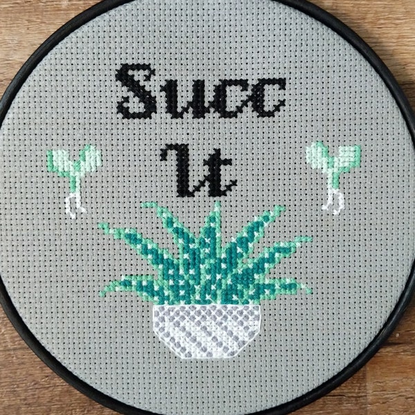 PDF Succ It Succulent Cross Stitch Pattern Embroidery Crossstitch Aloe Zebra Plant Suck DIY Digital houseplant Download Wall Art Hanging