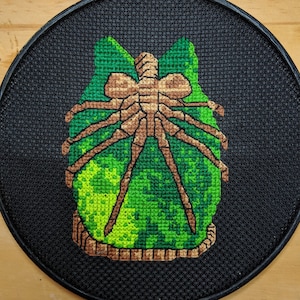 PDF Alien Face Hugger Egg Cross-Stitch Pattern Embroidery Xenomorph Aliens Scary Movie Fan Art H. R. Giger Monster Space DIY Cross Stitch