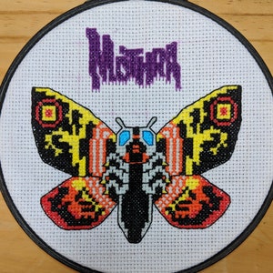 PDF Mothra Cross-Stitch PATTERN Kaiju Monster Moth Japan Japanese Crossstitch Cross Stitch Design Butterfly Colorful Movie Character Ultra
