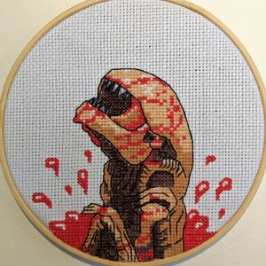 PDF Chestburster Buster Alien Cross-Stitch Pattern Embroidery Xenomorph Aliens Scary Movie Fan Art H R Giger Monster Space DIY Cross Stitch