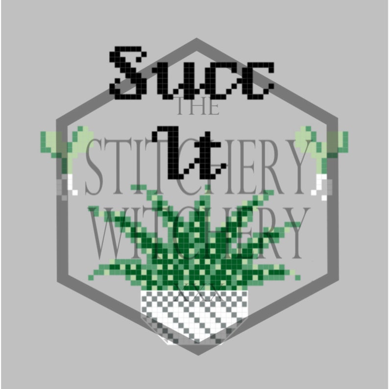 PDF Succ It Succulent Cross Stitch Pattern Embroidery Crossstitch Aloe Zebra Plant Suck DIY Digital houseplant Download Wall Art Hanging