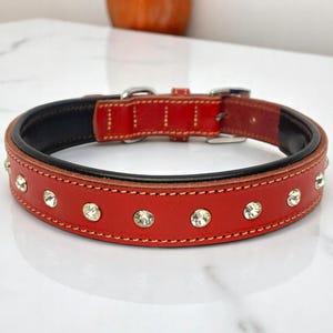 Luxury Crystal Dog Collar, Genuine Leather Dog Collar with Sparkly Rhinestone, Soft Inner Lining,Chrome Buckle & Accessories,XXS to XL Sizes