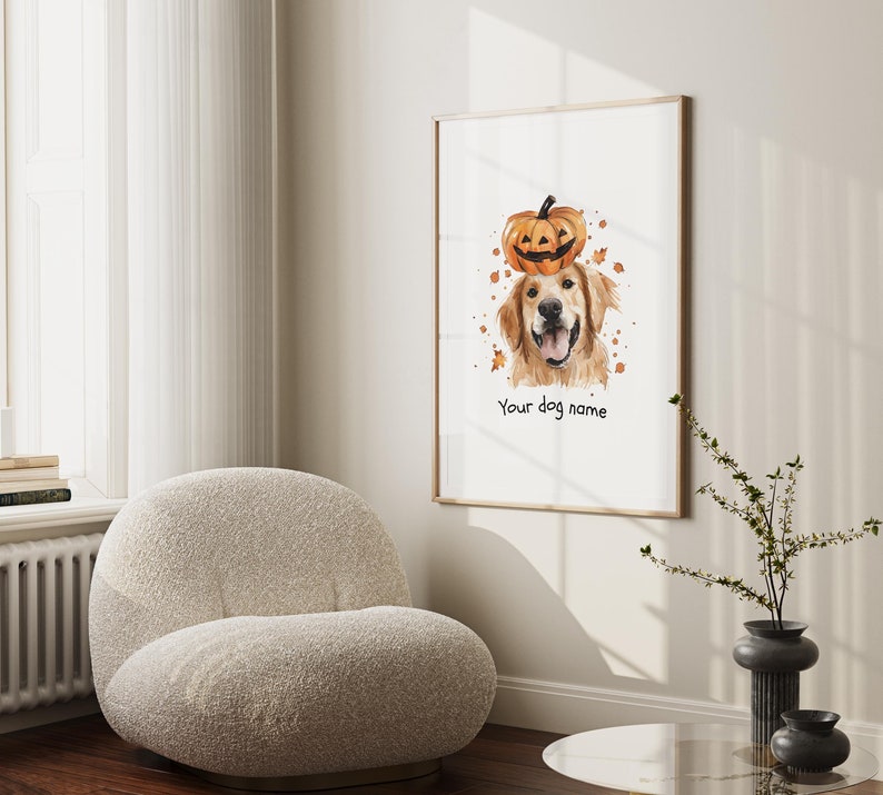 Labrador Pumpkin Print, Custom Dog Poster, Golden Retriever Art ...