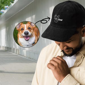 Custom Pet Embroidered Baseball Cap, Dog Personalized Outline Cap, Pet Illustration Hat Name Embroidery, Gift for Cat Lovers Monochrome Hat