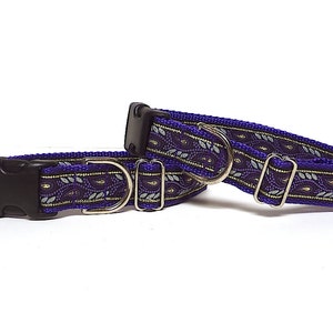 Purple metallic dog collar with buckle in a leaf design image 3