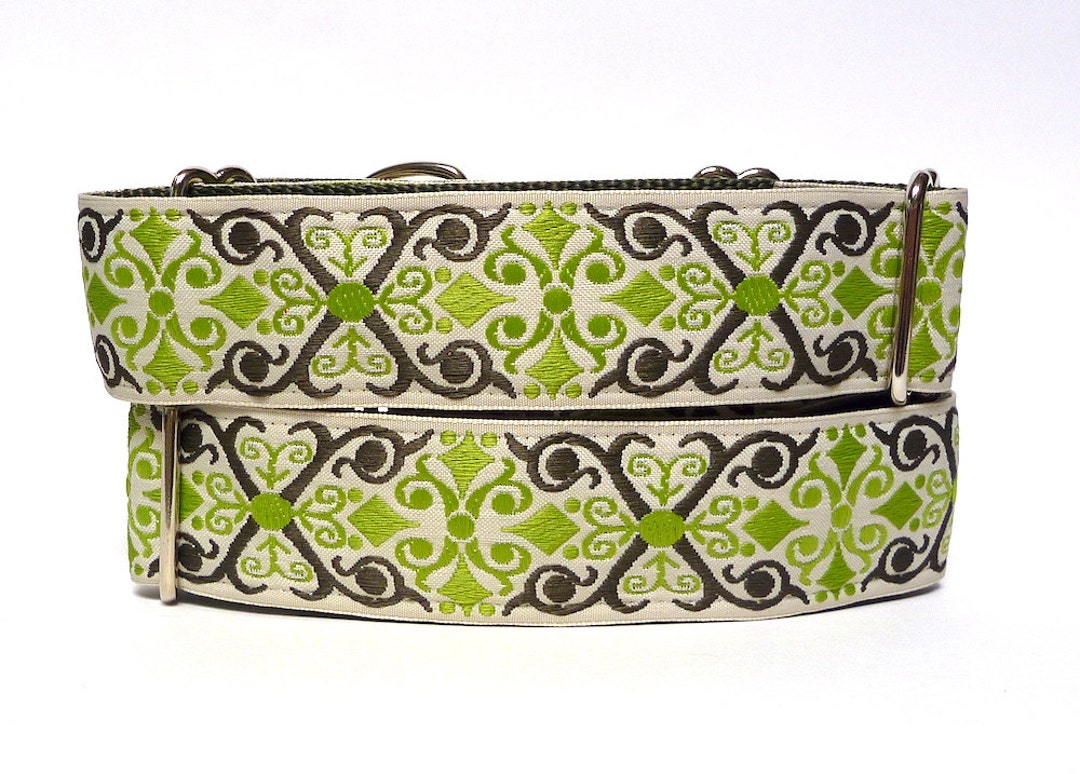 Olive and Sage Green Martingale Dog Collar in Medieval Renaissance
