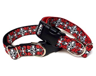 Collier pour chien médiéval de style renaissance avec boucle en rouge et noir, Camelot