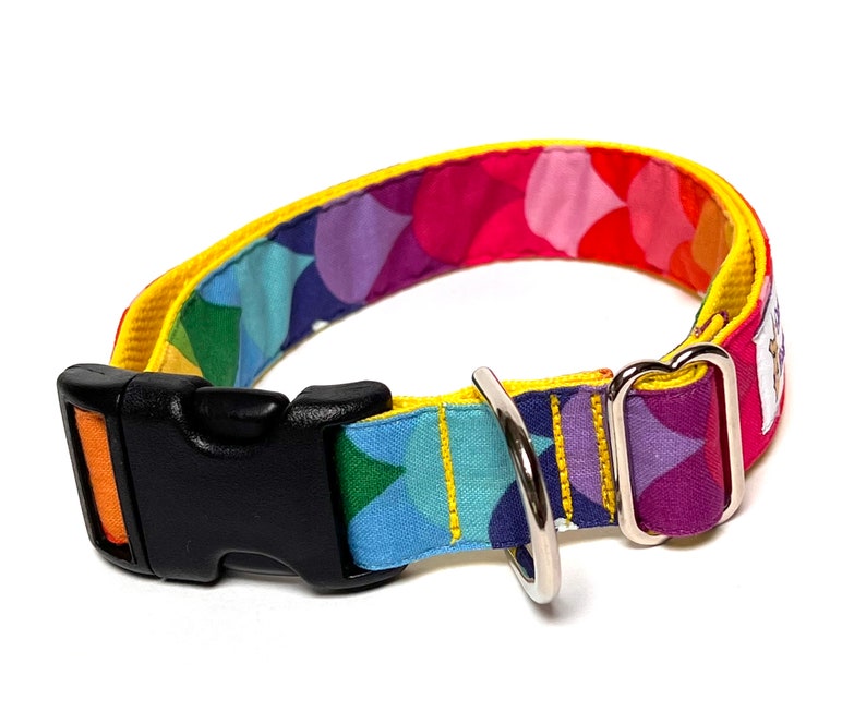 Rainbow dog collar with buckle, rainbow mermaid scales dog collar, colorful dog collar image 6