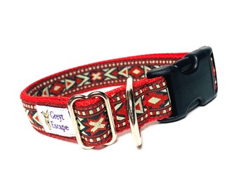 Red and black tribal dog collar with buckle, graphic dog collar, southwest dog collar