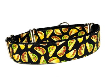 Taco Tuesday martingale dog collar, adjustable martingale with taco design