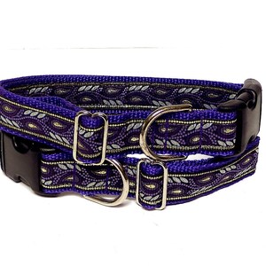 Purple metallic dog collar with buckle in a leaf design image 4