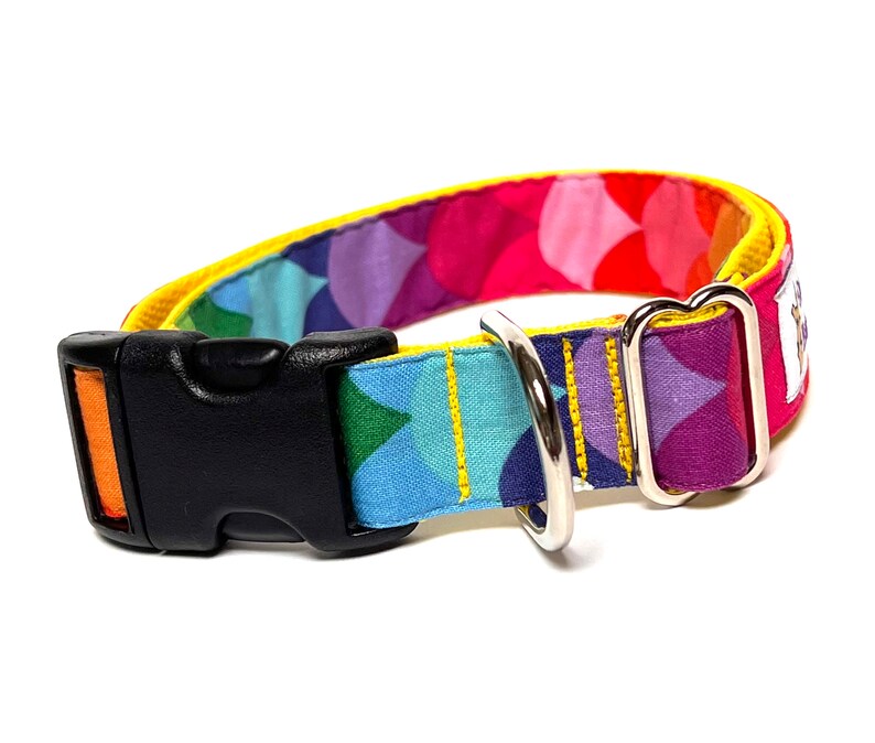 Rainbow dog collar with buckle, rainbow mermaid scales dog collar, colorful dog collar image 9