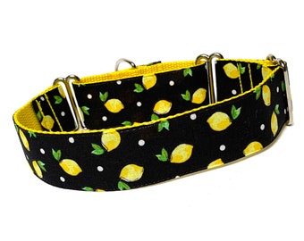 Lemon martingale dog collar, yellow martingale, no-slip training collar, fruit dog collar, spring dog collar, make lemonade