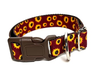 Sunflower Dog Collar: Burgundy & Mustard Floral, Fall Colors