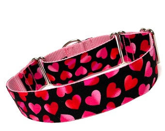 Valentines Day martingale dog collar with pink and red hearts, Valentines dog collar, Heart dog collar, Holiday martingale VDAY5