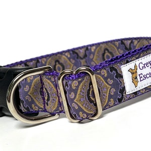 Purple Moroccan inspired adjustable dog collar with buckle a medieval or renaissance Morocco inspired design