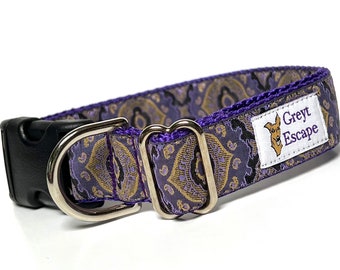 Purple Moroccan inspired adjustable dog collar with buckle a medieval or renaissance Morocco inspired design