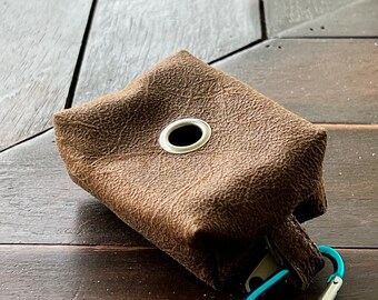 Brown Faux Leather Dog Poop Bag Holder: 2-Roll Carrier