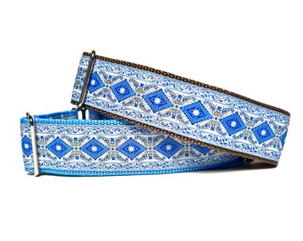 Elegant blue martingale dog collar in medieval renaissance style, safety collar, no slip greyhound collar, SOVEREIGN