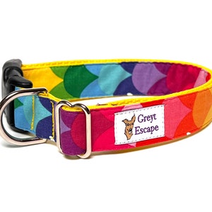 Rainbow dog collar with buckle, rainbow mermaid scales dog collar, colorful dog collar image 2