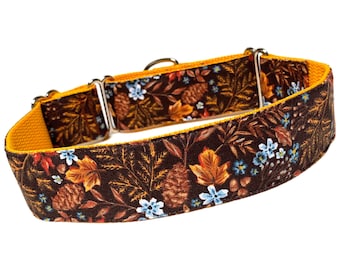 Martingale dog collar in FALL FLORAL design, adjustable no-slip training collar, floral dog collar, autumn dog collar, fall foliage collar