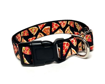 Pizza slices dog collar with buckle, pepperoni pizza dog collar