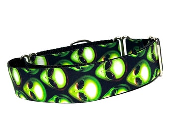 Alien Halloween martingale dog collar, adjustable Halloween martingale collar, safety collar, Alien