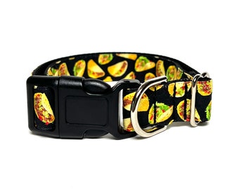 Taco Tuesday dog collar with buckle, taco dog collar, dog collar with tacos