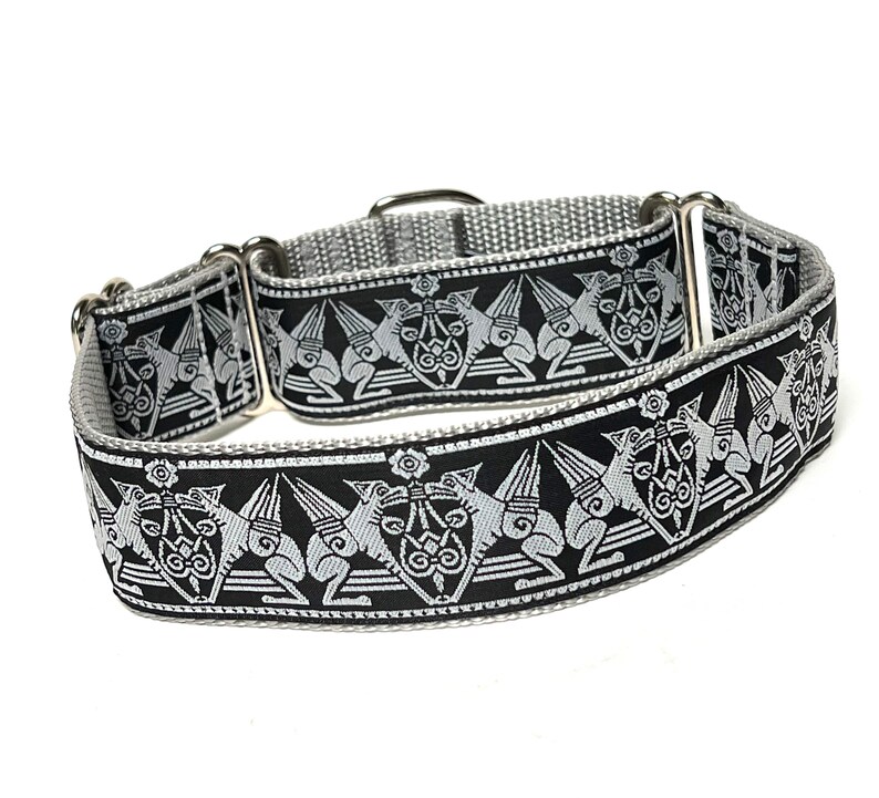 Egyptian dog martingale dog collar in black and silver, Greyhound Collar, Sighthound Collar, no-slip collar, EGYPTIAN DOG image 8