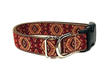 Elegant Burgundy Moroccan Geometric Dog Collar with Adjustable Buckle for Large Breeds