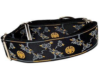 Martingale dog collar with CHERRY BLOSSOMS design, adjustable no-slip training collar, greyhound or sighthound collar