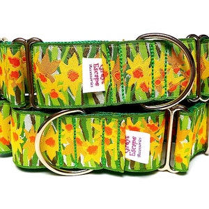 Floral martingale dog collar with yellow daffodils design, no-slip training collar, greyhound collar image 3