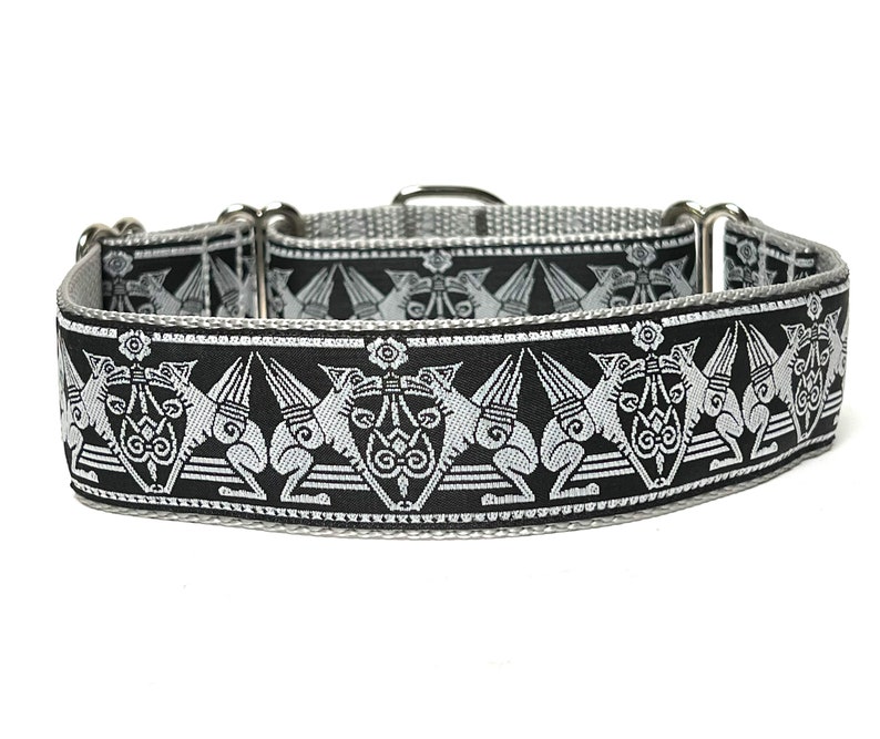 Egyptian dog martingale dog collar in black and silver, Greyhound Collar, Sighthound Collar, no-slip collar, EGYPTIAN DOG image 5